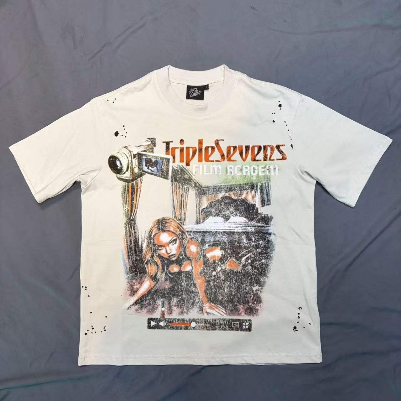 TRIPLE SEVENS Cream Front & Back Graphic T-Shirt — front