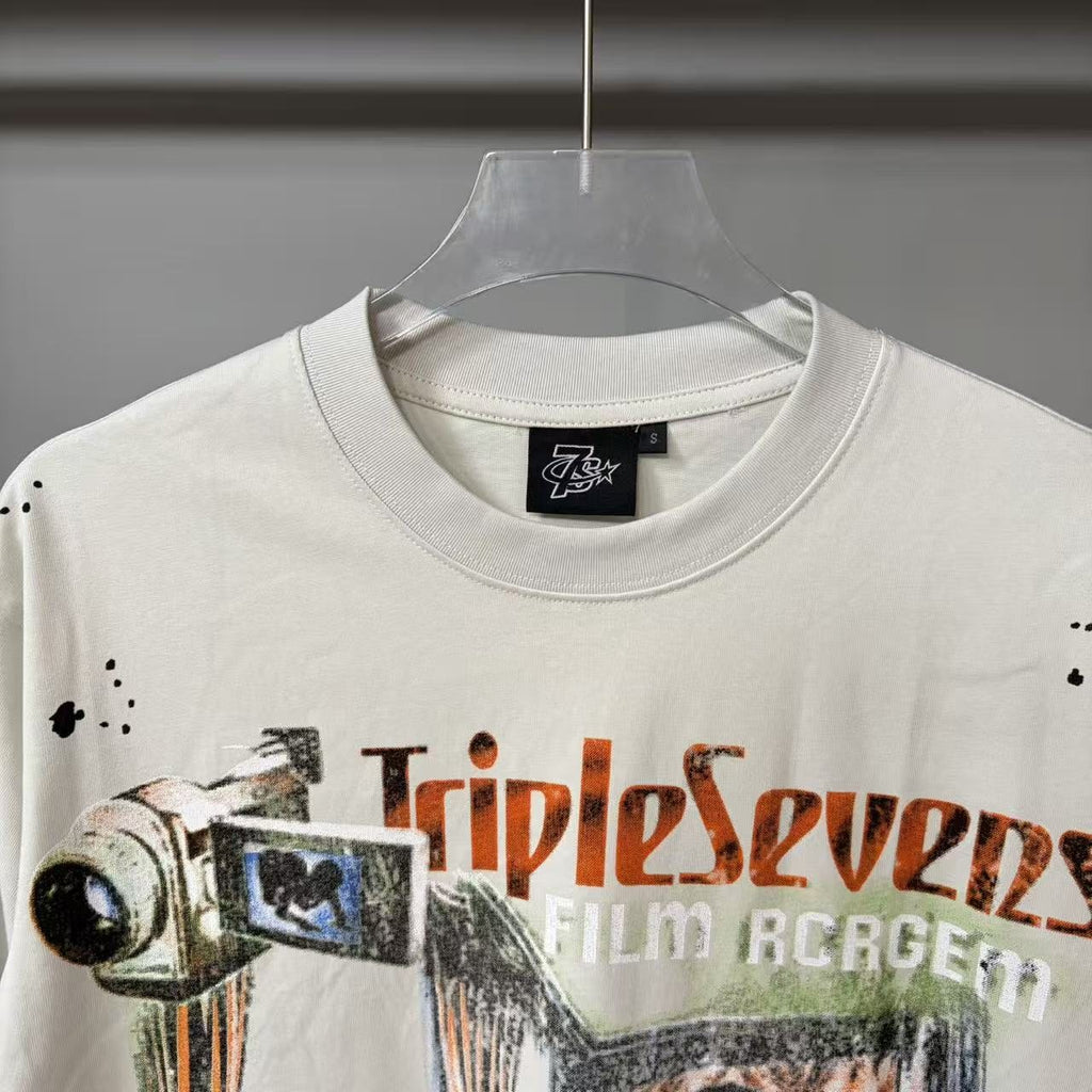 TRIPLE SEVENS Cream Front & Back Graphic T-Shirt — detail