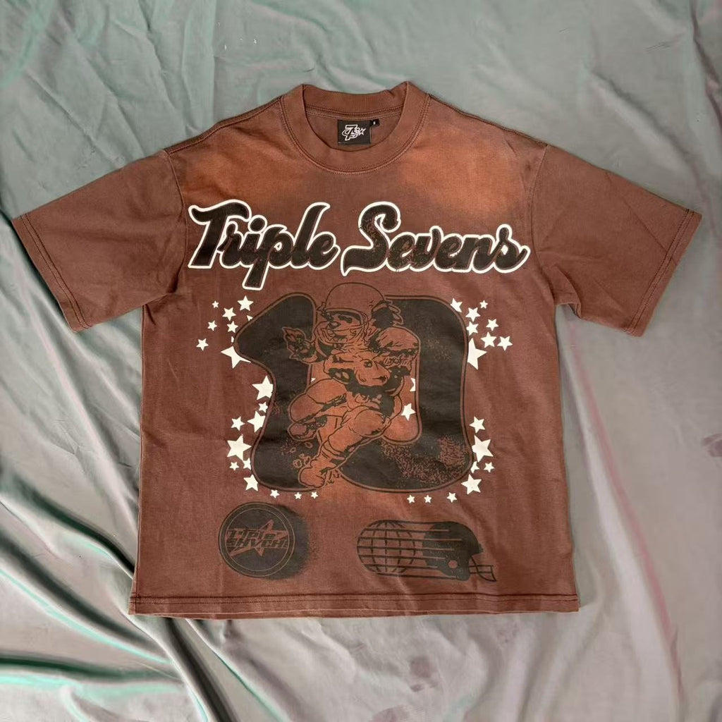 Triple Sevens Brown Front & Back Graphic T-Shirt — front