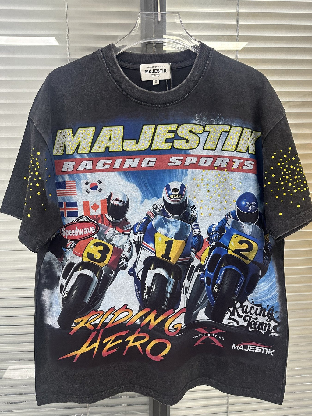 MAJESTIK Racing Graphic Washed Black T-Shirt — front