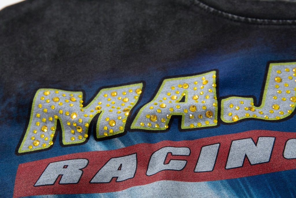 MAJESTIK Racing Graphic Washed Black T-Shirt — detail