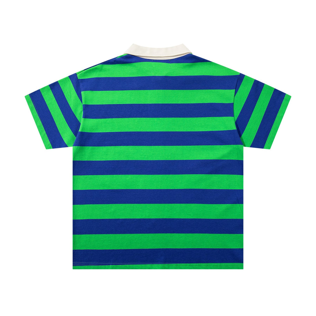 MAJESTIK Green/Blue Striped Skull Graphic Polo Shirt — back