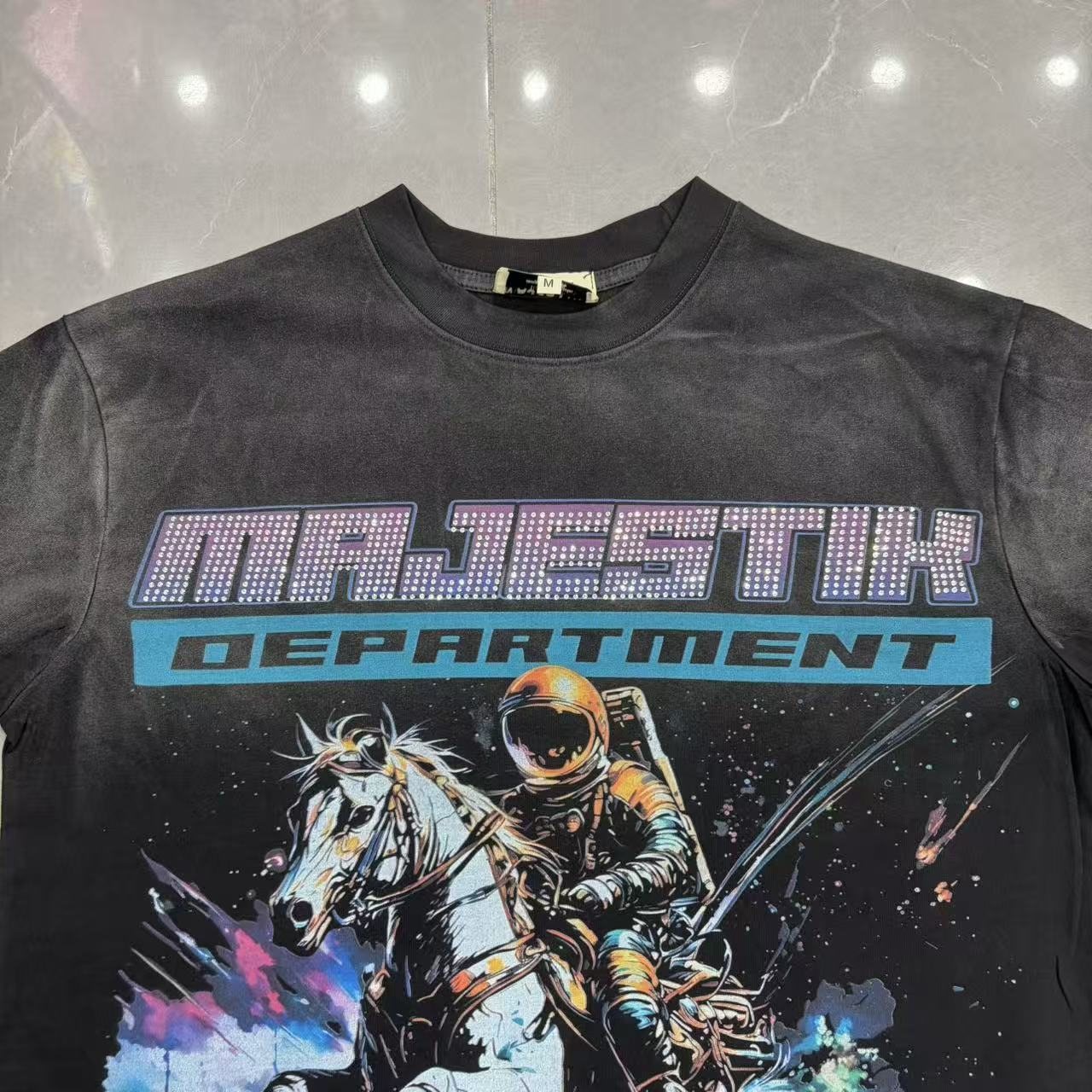 MAJESTIK Astronaut Horse Graphic T-Shirt — detail