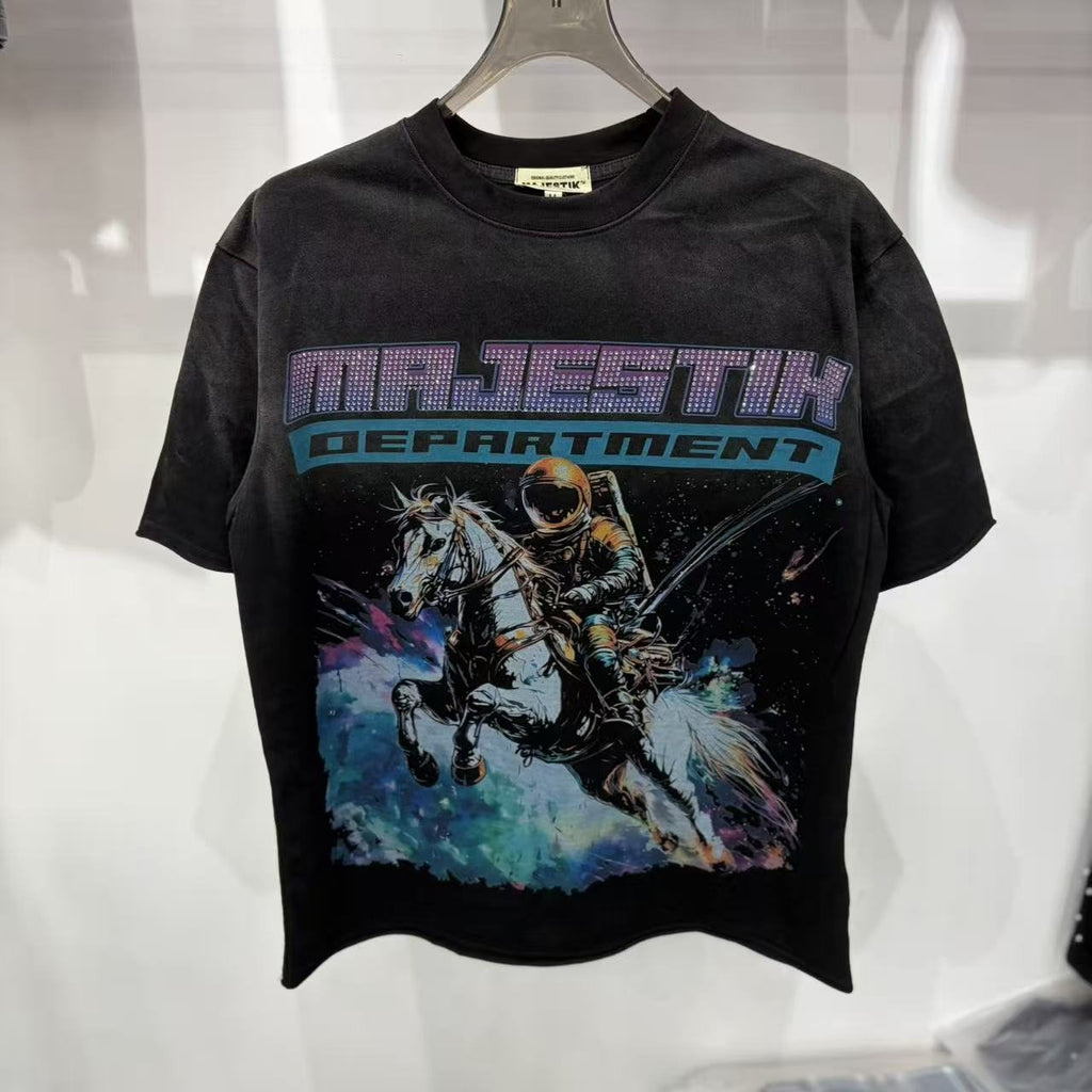 MAJESTIK Astronaut Horse Graphic T-Shirt — front