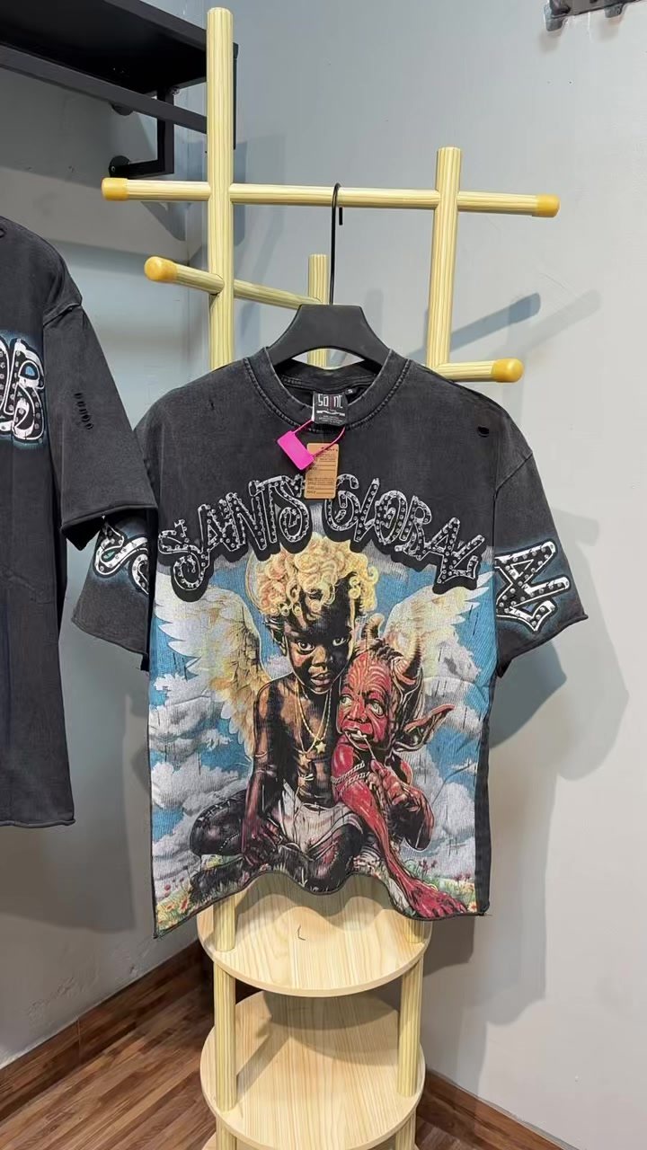 SAINT Washed Black Global Graphic T-Shirt — context