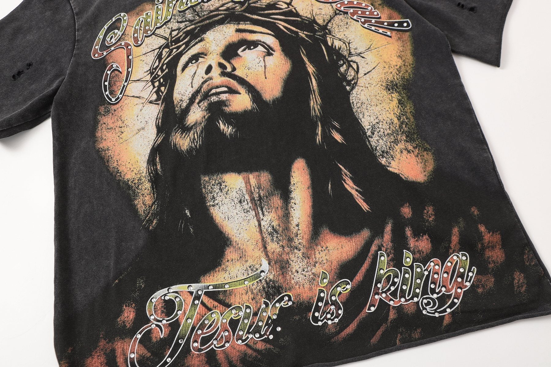 SAINT Jesus Graphic Washed Black T-Shirt — detail