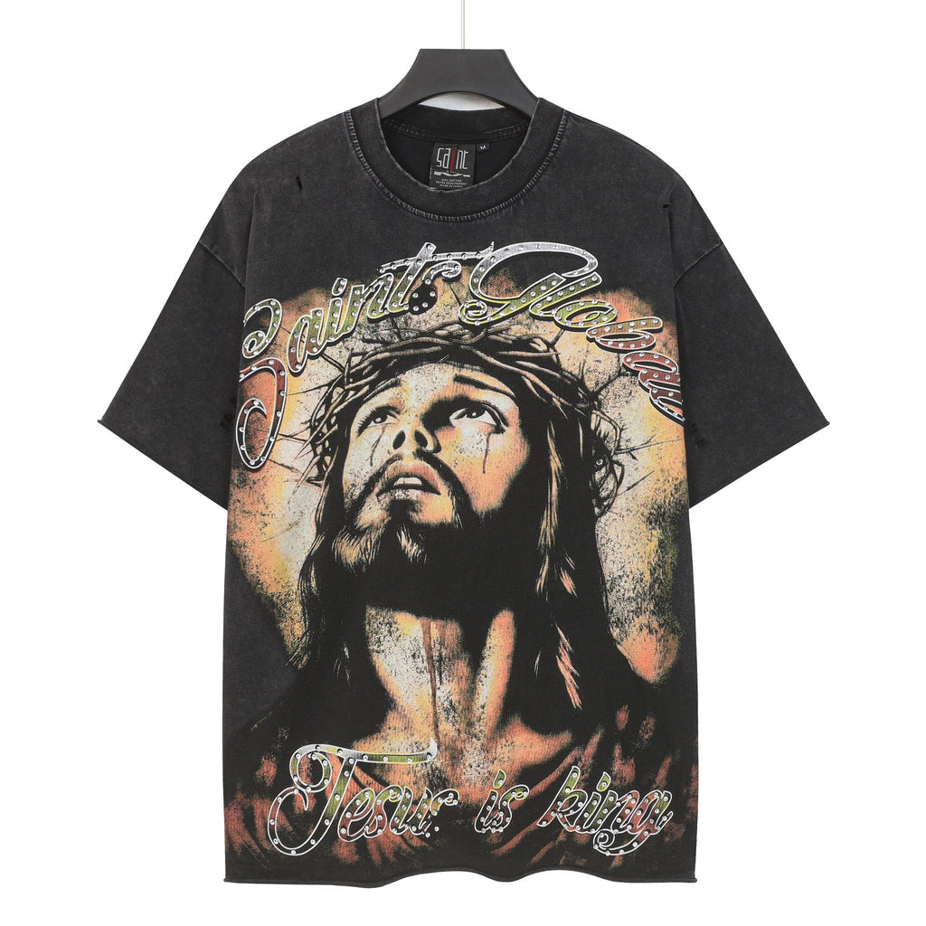 SAINT Jesus Graphic Washed Black T-Shirt — hero