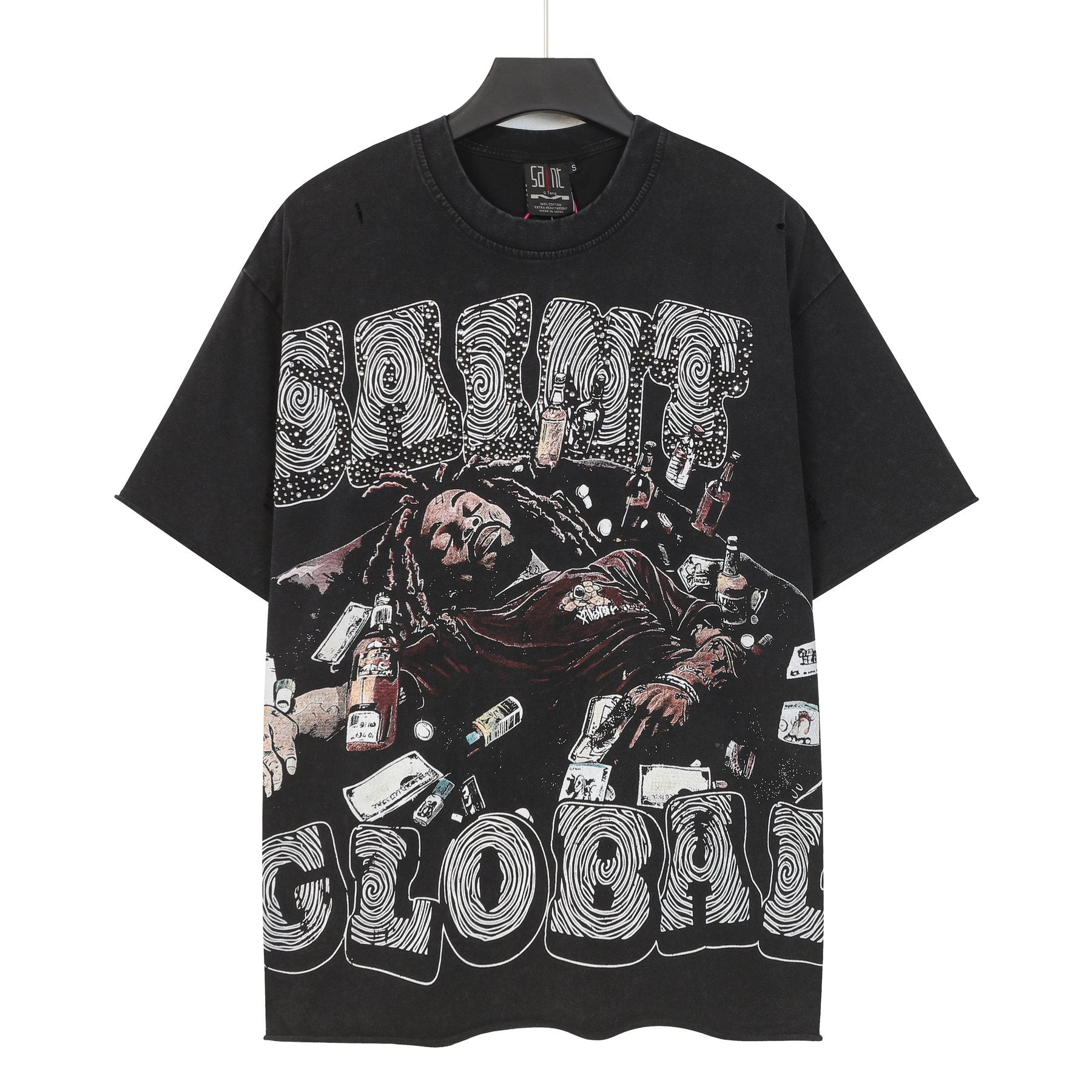 SAINT Free Alcohol Washed Black Graphic T-Shirt — front