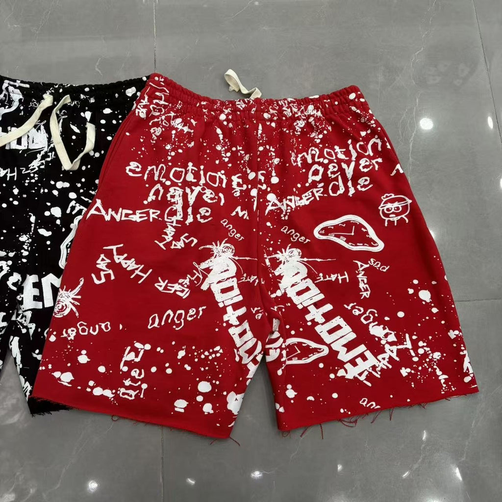 MIXED EMOTION Graffiti Paint Splatter Drawstring Shorts — back