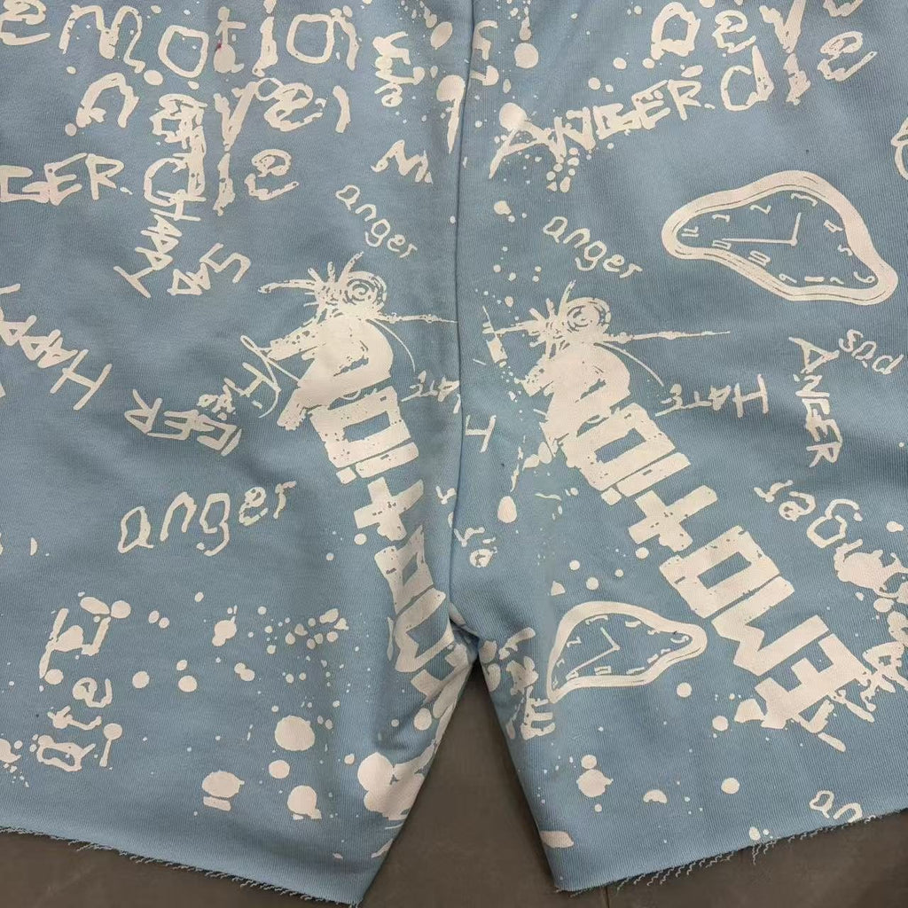 MIXED EMOTION Graffiti Paint Splatter Drawstring Shorts — fabric_closeup