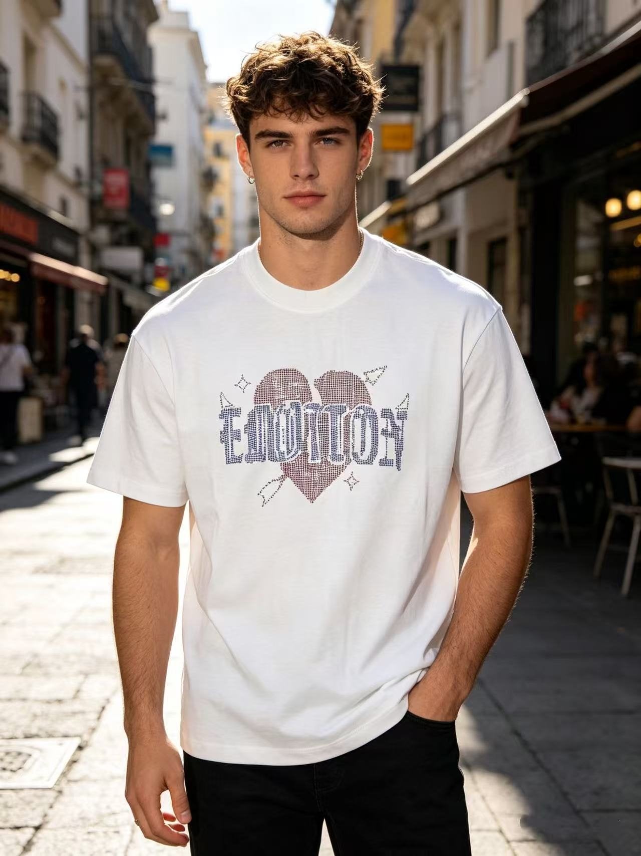MIXED EMOTION Heart Graphic Short-Sleeve T-Shirt — model