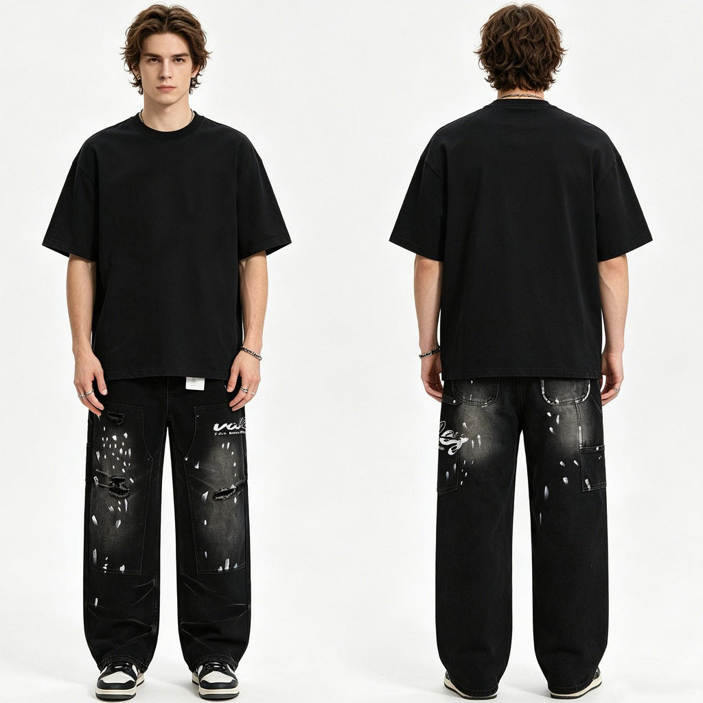 Valley Dreams Distressed Paint-Splatter Jeans — context