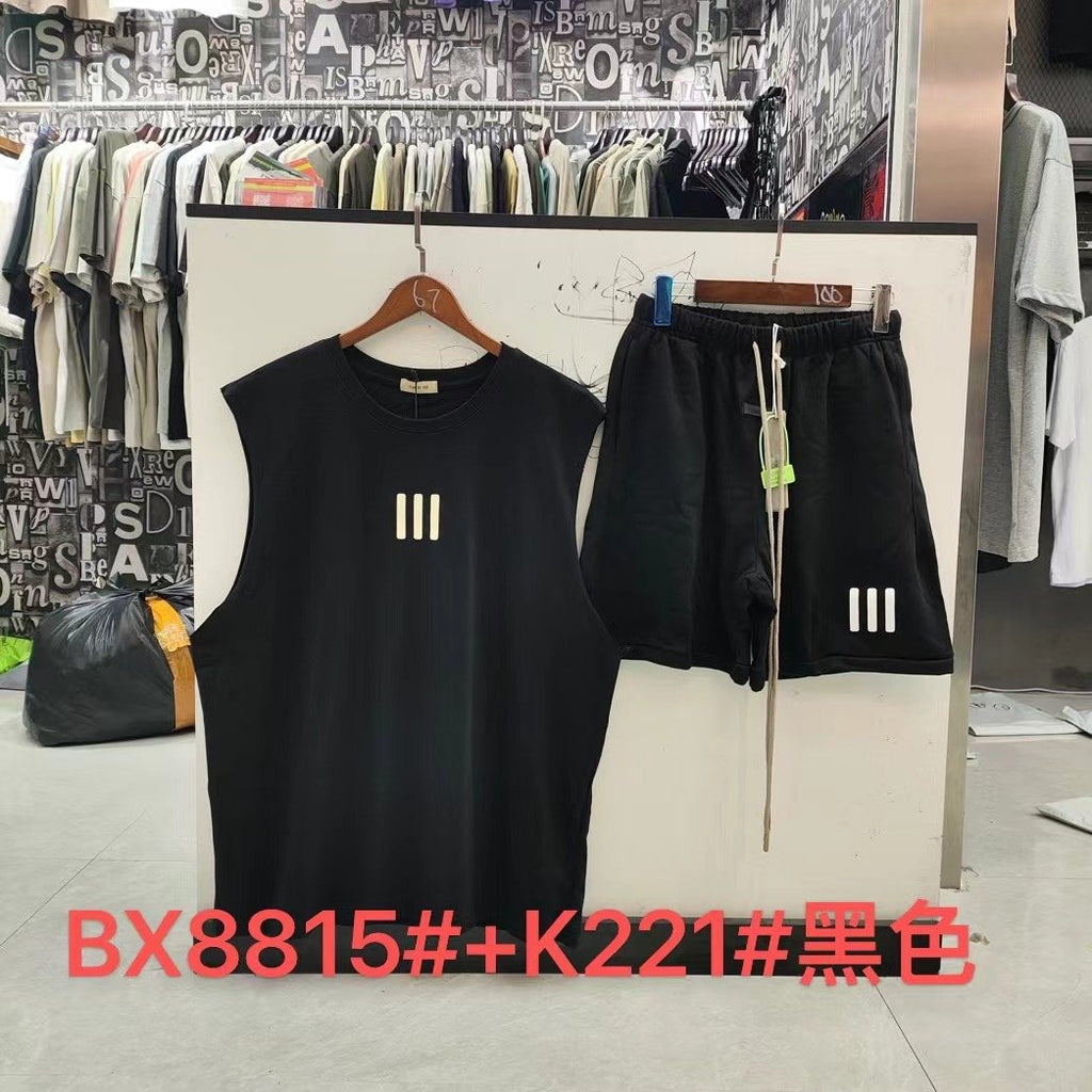 ESSENTIALS Three-Bar Sleeveless Shorts Set — hero