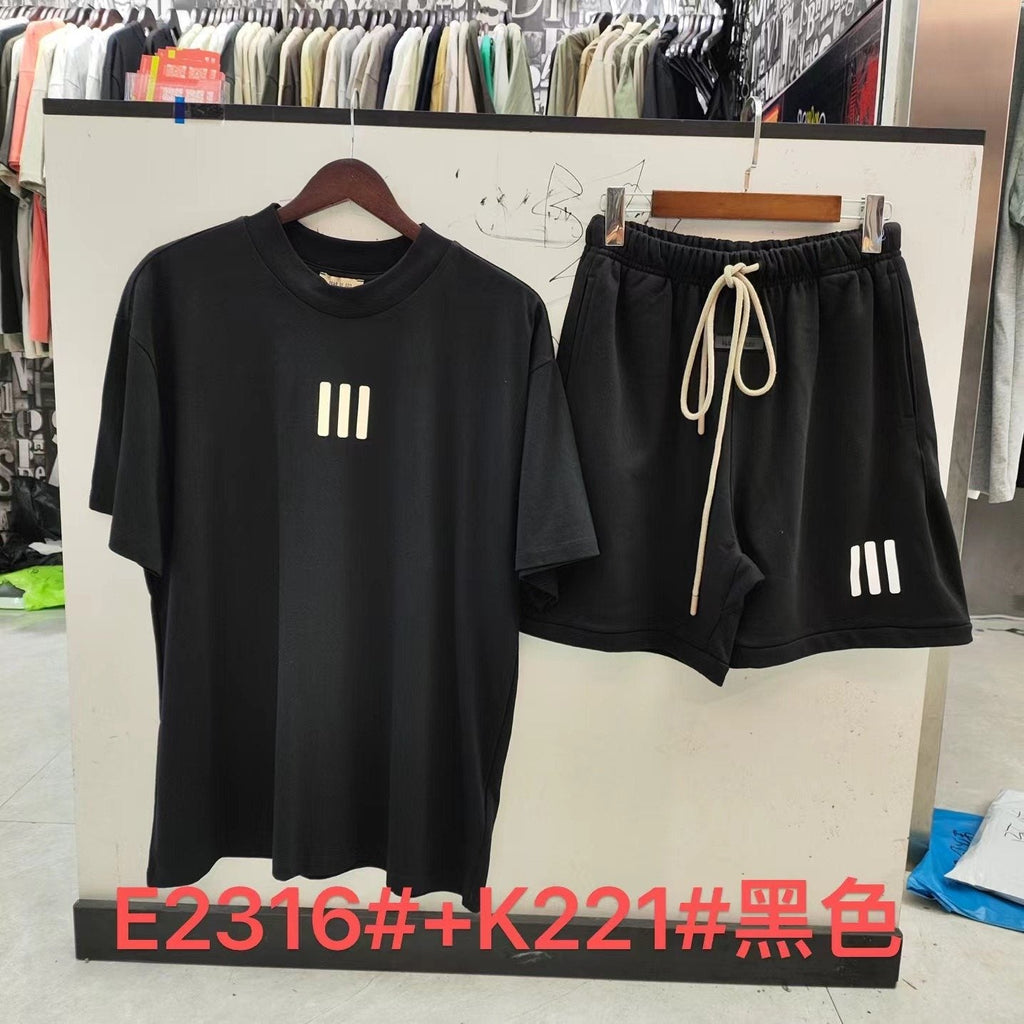 ESSENTIALS Three-Bar Graphic T-Shirt and Shorts Set — hero