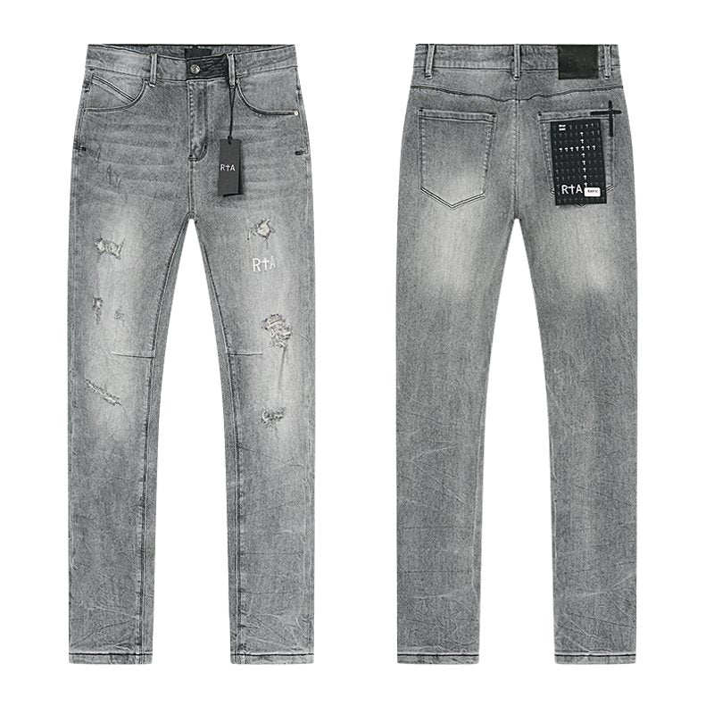 R+A Gray Graphic Detail Distressed Jeans — hero