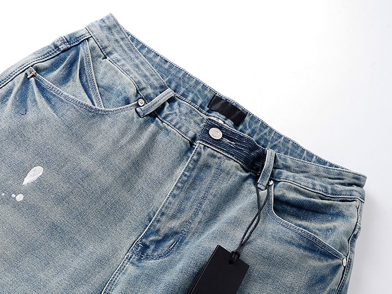 R+A Light Blue Paint-Splatter Distressed Jeans — detail