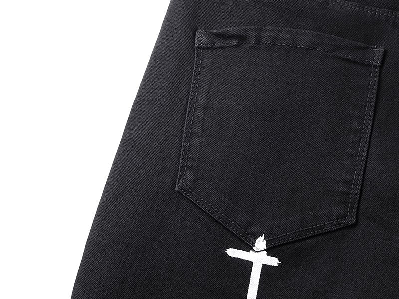 R+A Black Cross Graphic Jeans — detail