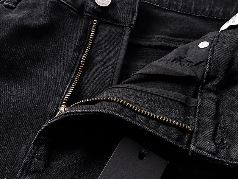 R+A Cross Embroidered Distressed Jeans — detail