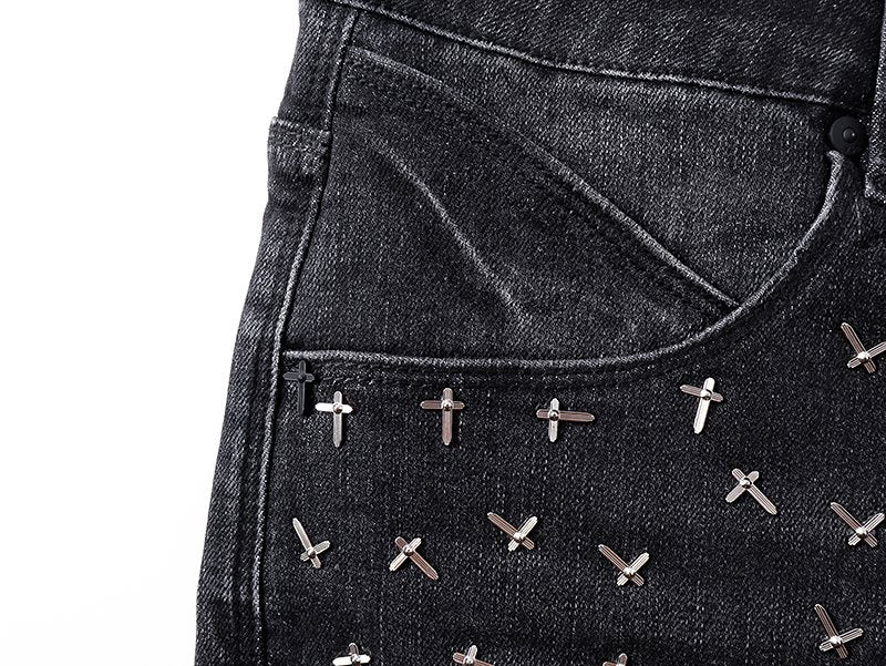 R+A Cross-Stud Washed Black Jeans — detail
