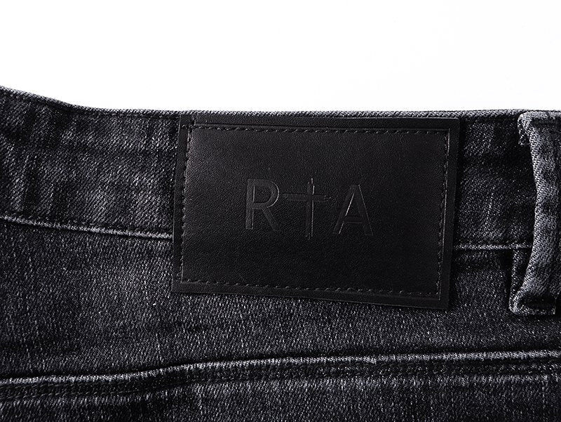 R+A Cross-Stud Washed Black Jeans — detail