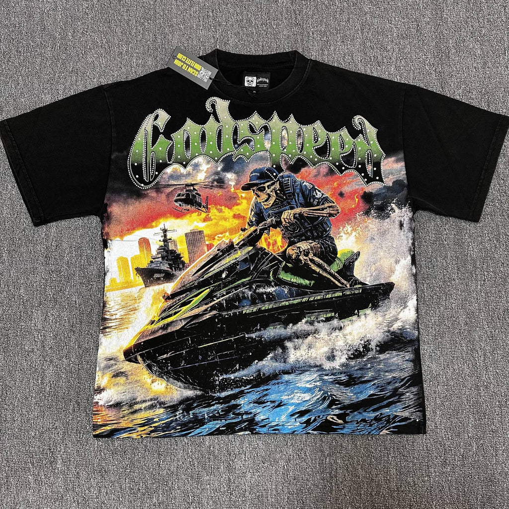 Godspeed Washed Black Gothic Graphic T-Shirt — hero