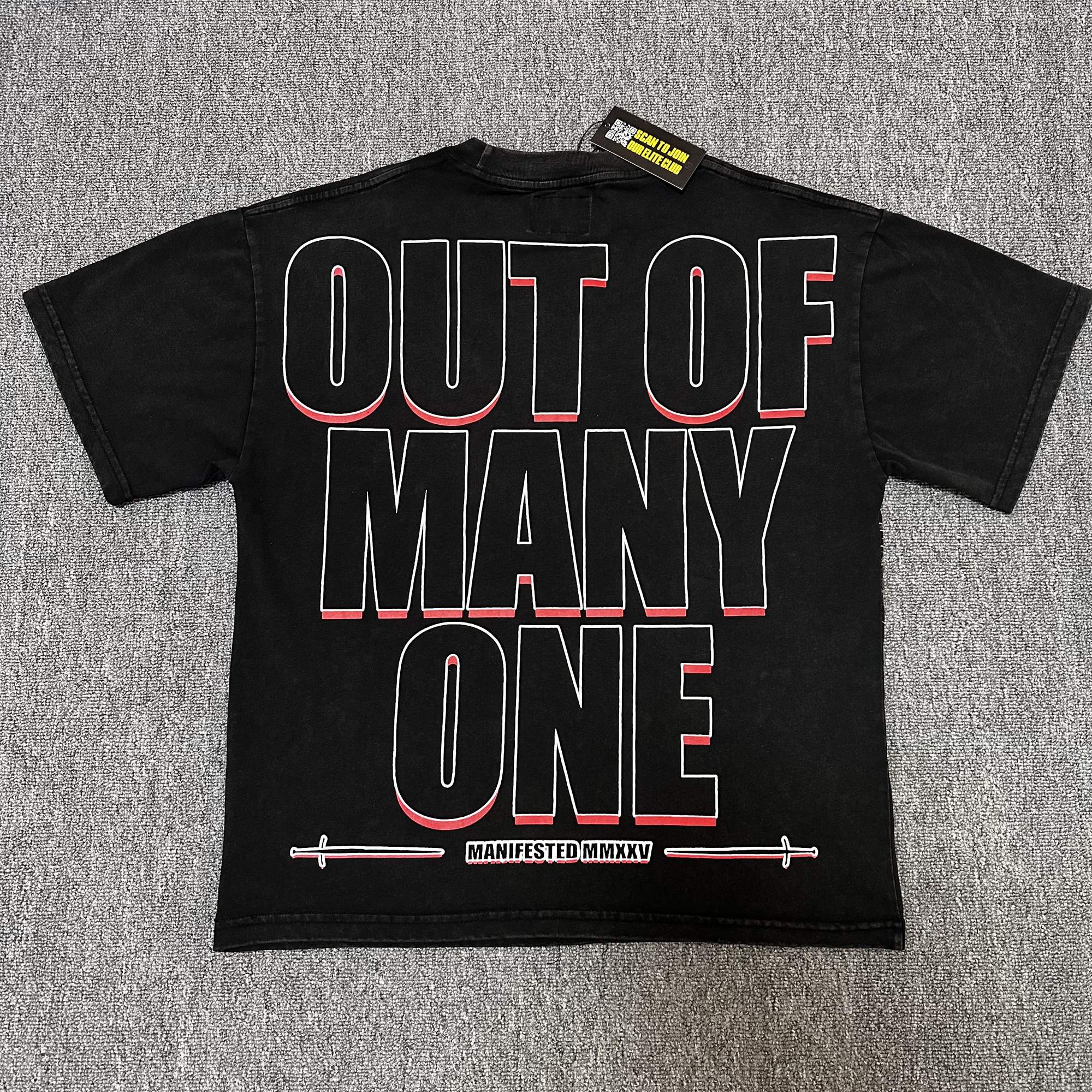 Godspeed Out Of Many One Black Graphic T-Shirt — front