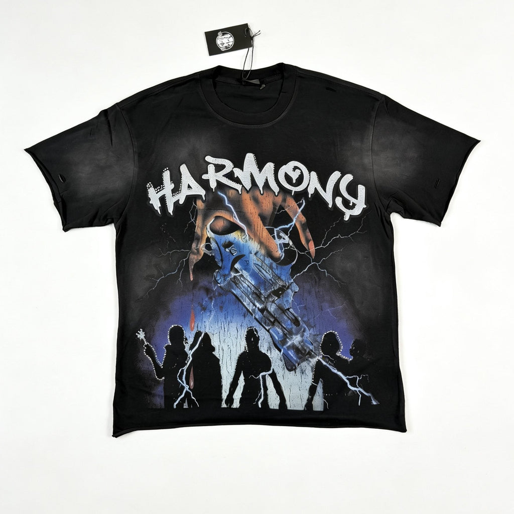 HARMONY New Age Distressed Rhinestone Graphic T-Shirt — hero