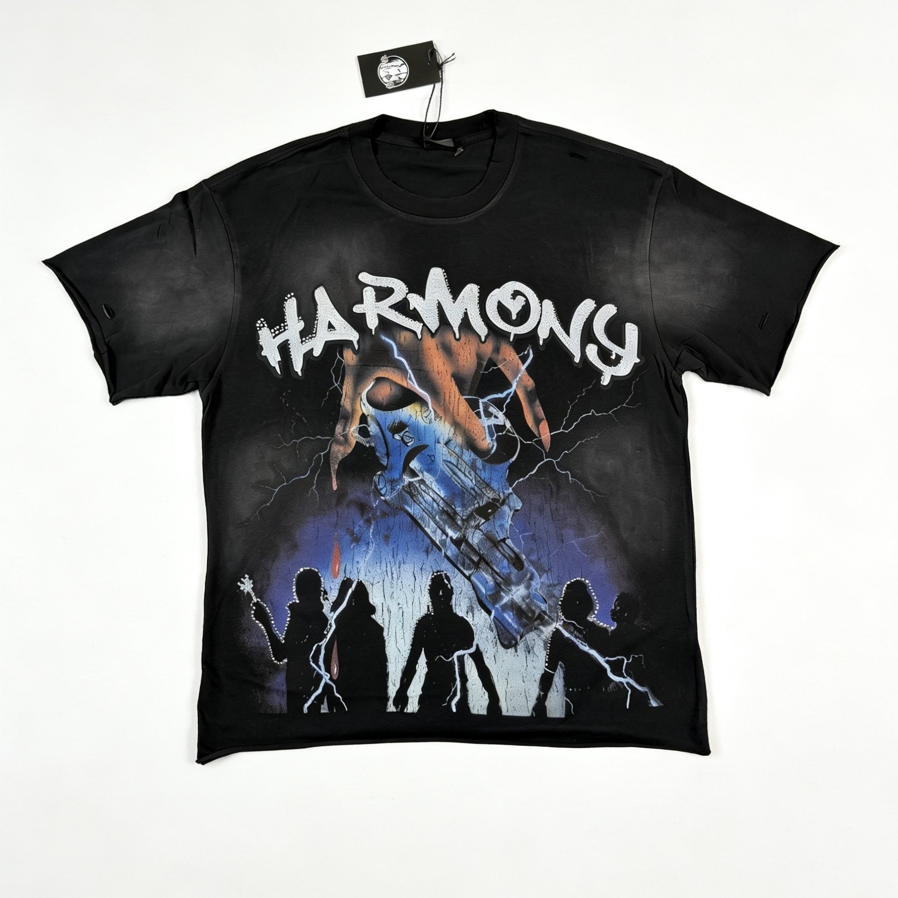 HARMONY New Age Distressed Rhinestone Graphic T-Shirt — hero