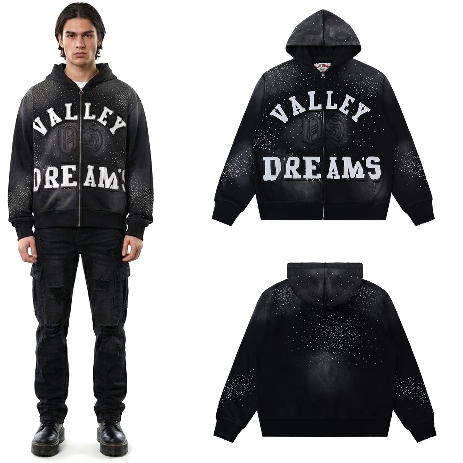 Valley Dreams Washed Rhinestone Zip Hoodie — context