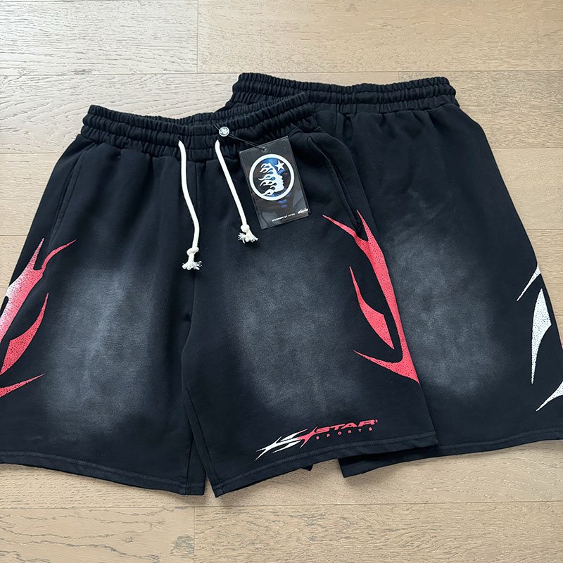 Hellstar Washed Black Splatter Graphic Shorts — context
