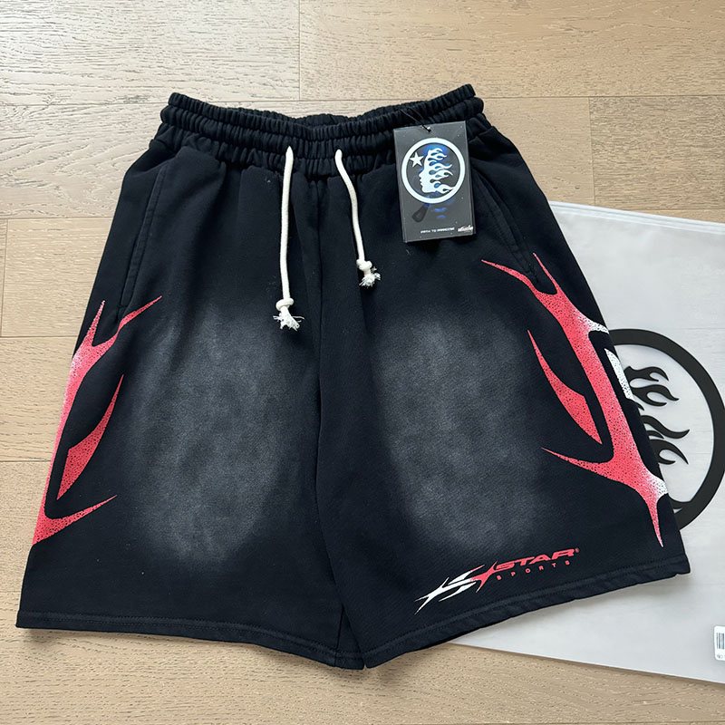Hellstar Washed Black Splatter Graphic Shorts — context