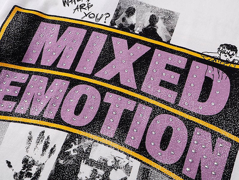 MIXED EMOTION White Graphic T-Shirt — detail