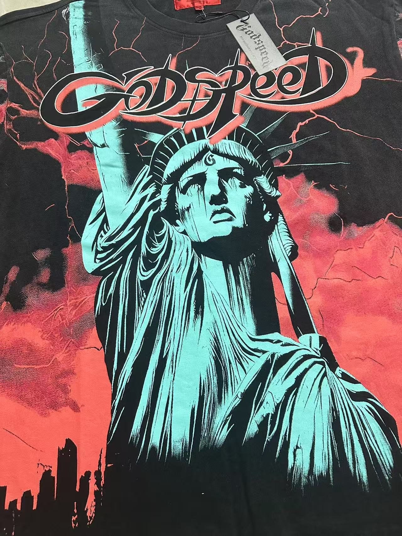 Godspeed Out of Many One Statue Graphic T-Shirt — detail