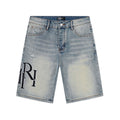 AMIRI Light Blue Distressed Monogram Denim Shorts — front