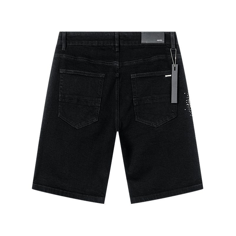 AMIRI Black Rhinestone Script Denim Shorts — back