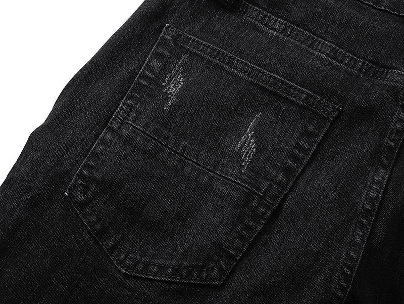 AMIRI Black Distressed Ribbed Knee Jeans — detail