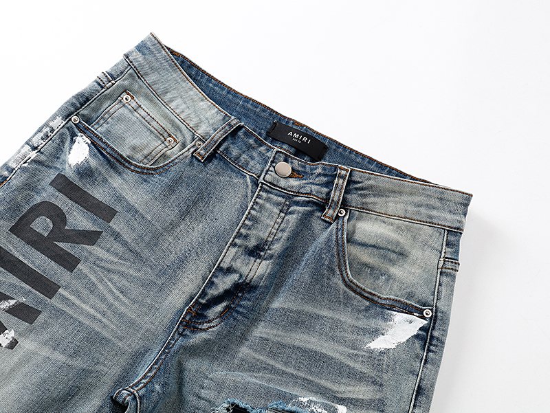 Amiri Light Blue Distressed Leg Print Jeans — detail