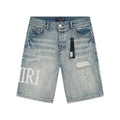 AMIRI Light Blue Distressed Denim Shorts — hero