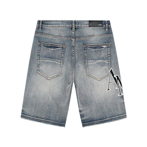 AMIRI Logo Graphic Light Blue Denim Shorts — back
