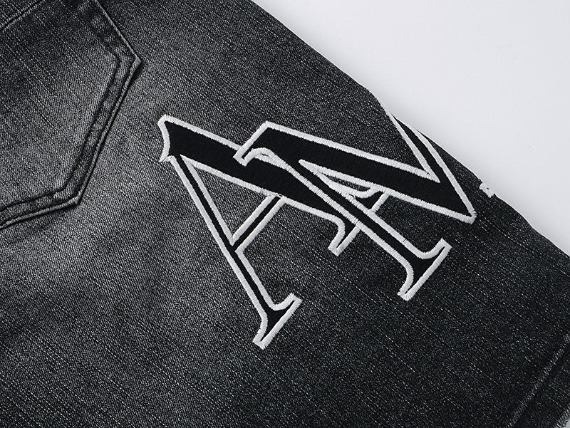 AMIRI Collegiate Graphic Denim Shorts - Black — detail