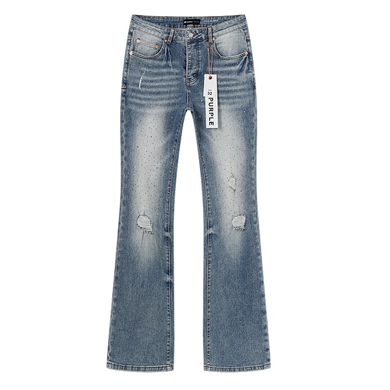 Purple Brand Light Blue Distressed Flare Jeans — front