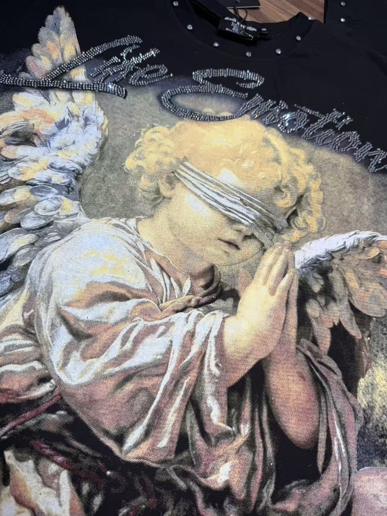 MIXED EMOTION Angel Graphic Studded-Trim T-Shirt — detail