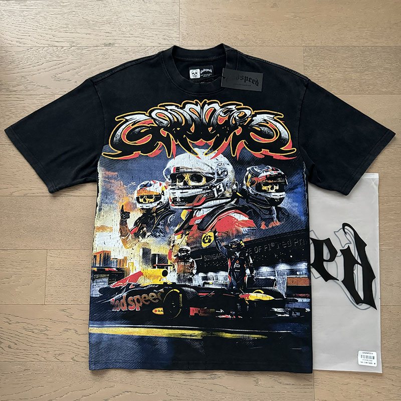 Godspeed Washed Black Racing Graphic T-Shirt — context