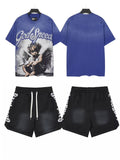 Godspeed Blue Angel Graphic T-Shirt & Black Shorts Set — front