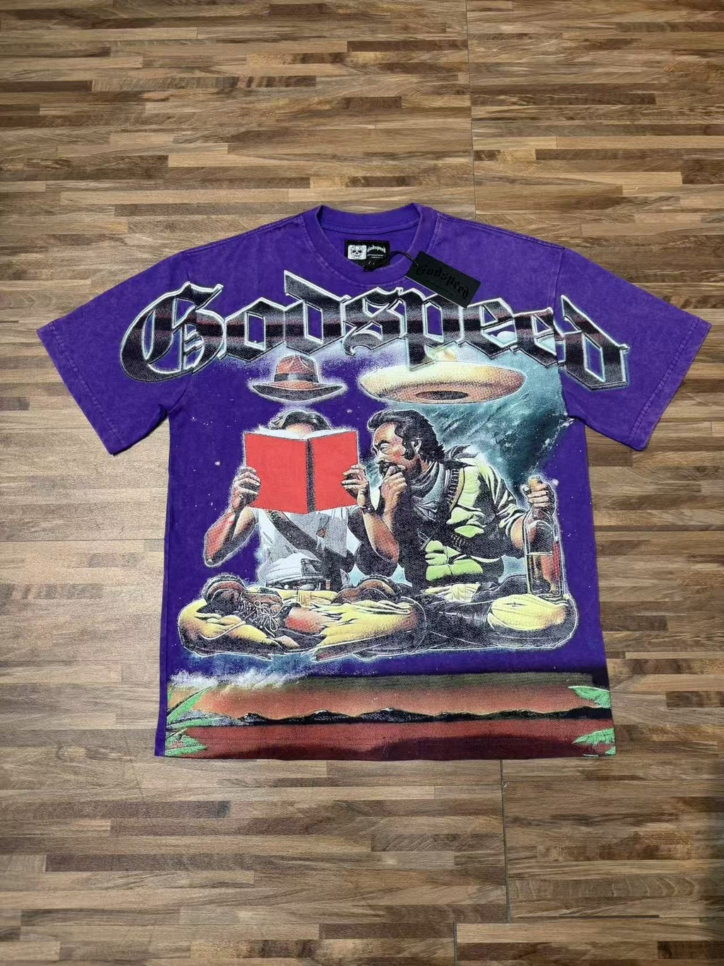 Godspeed Washed Purple Front Graphic Short-Sleeve T-Shirt — front