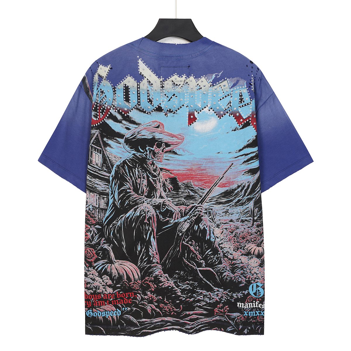Godspeed Cowboy Skull Rhinestone-Style Short-Sleeve T-Shirt — back
