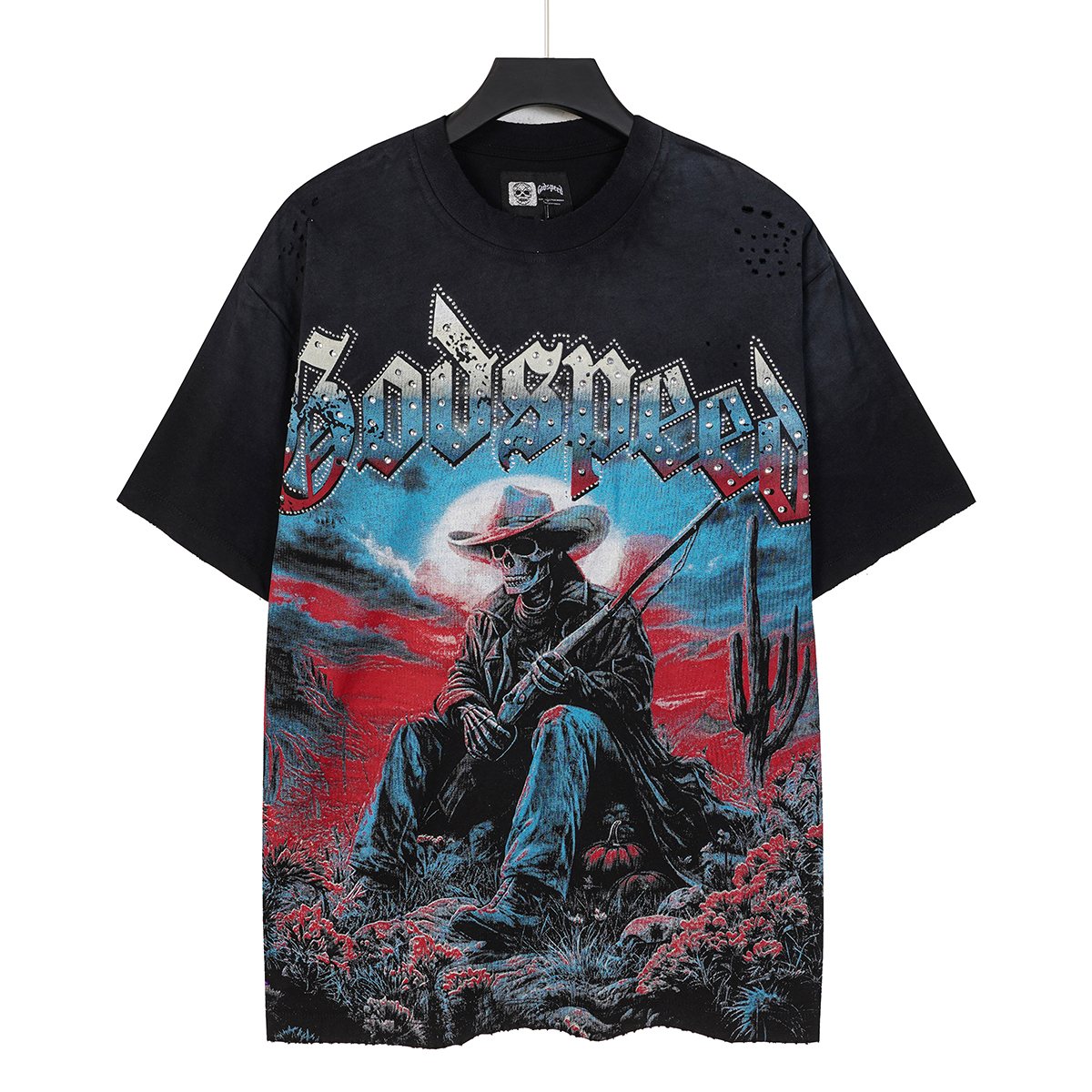Godspeed Cowboy Skull Rhinestone-Style Short-Sleeve T-Shirt — hero