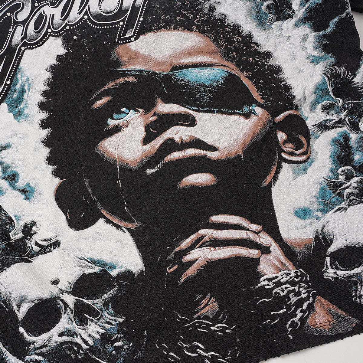 Godspeed Portrait Skull Distressed Short-Sleeve T-Shirt — detail