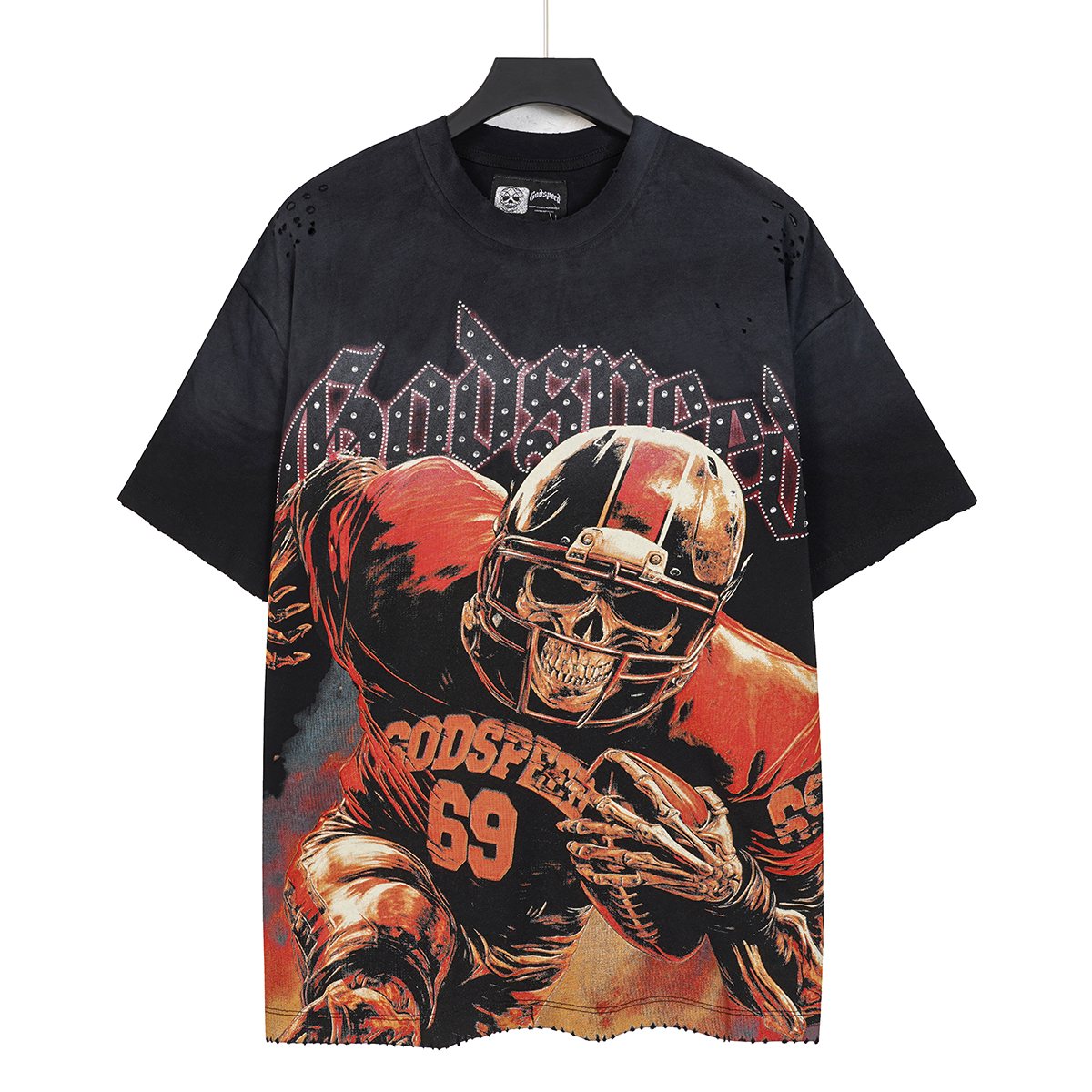 Godspeed 69 Football Skull Graphic T-Shirt — hero