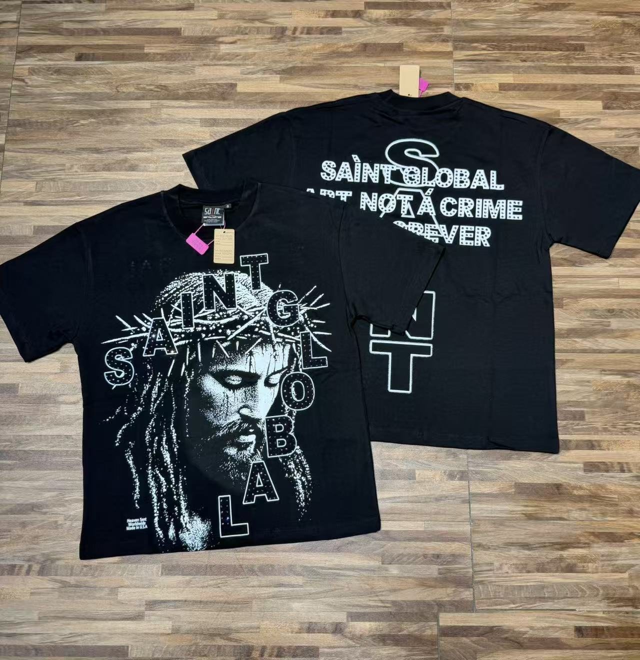 SAINT Rhinestone Graphic Short-Sleeve T-Shirt — context